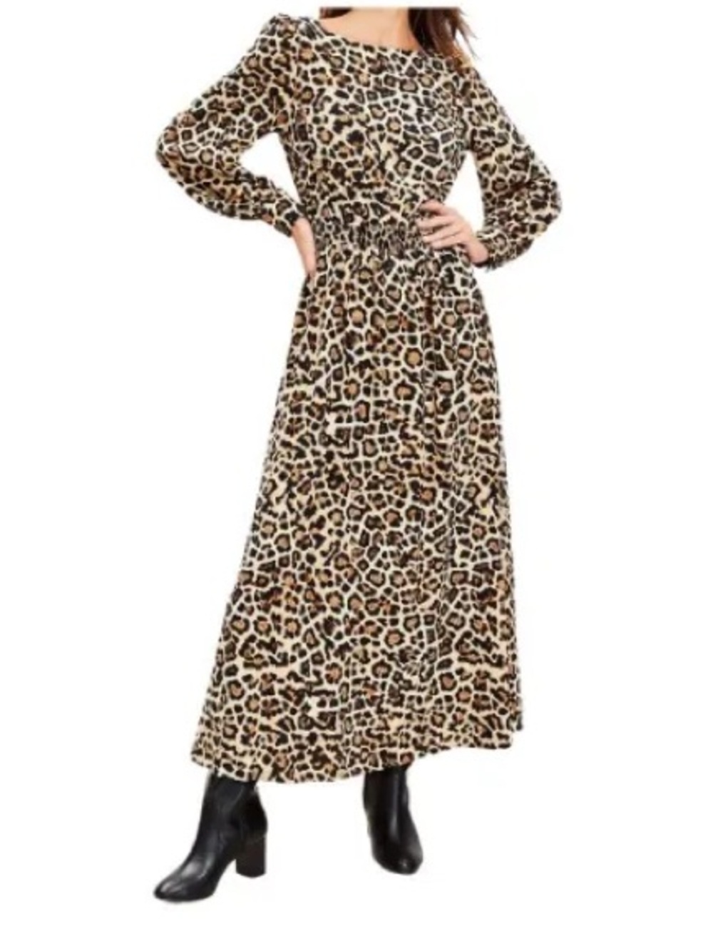 Loft Leopard Print Long Sleeve Maxi Dress - Tan/Black XSP